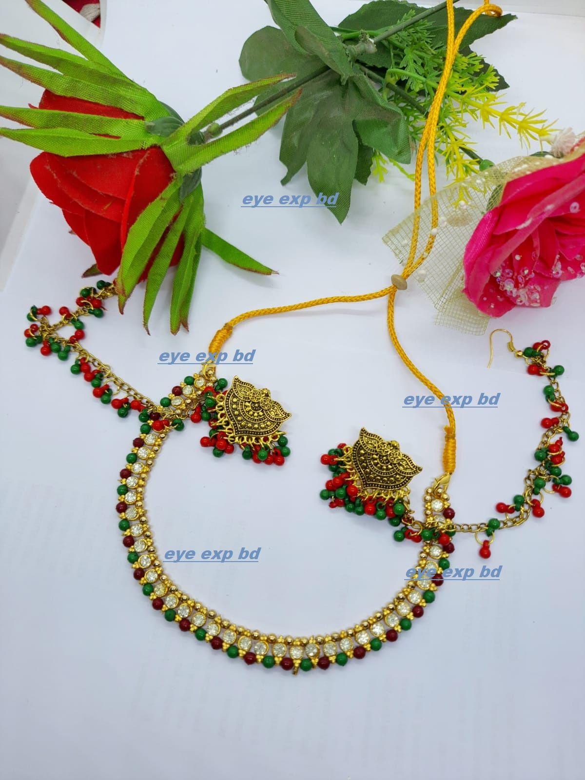 Bahubali Pearl Zircon Kundan Jhumka Earring With Ear Chain & necklace For Women