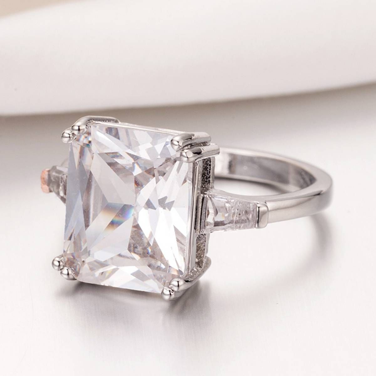 Women Exquisite Square Zircon Band Party Jewelry Promise Engagement Ring Gift