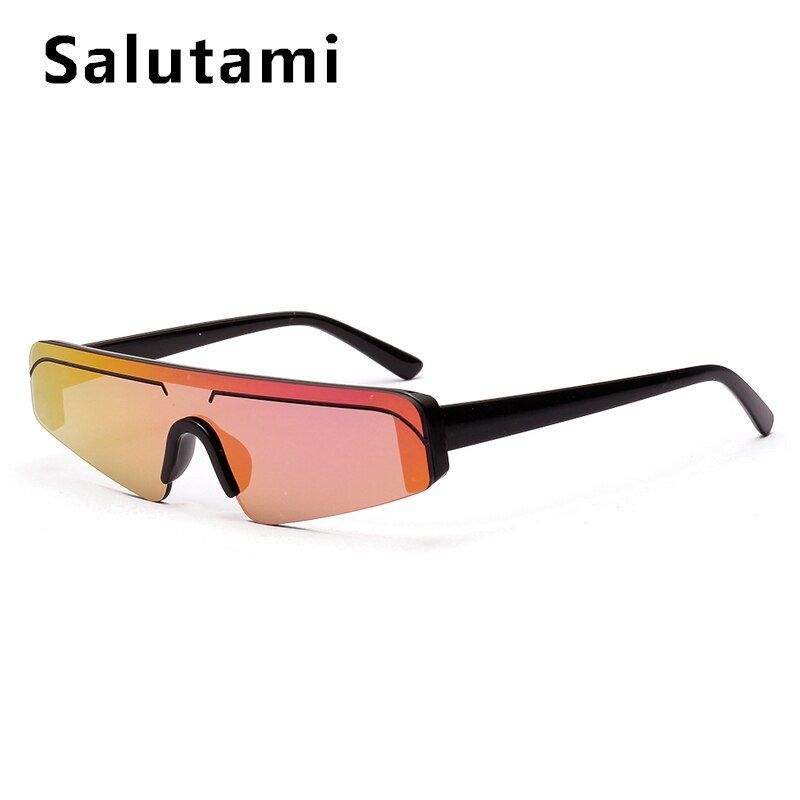 purple mirrorOne Piece Small Cat Eye Sunglasses Women Red Purple Mirror Eyewear Men Chic Stripe Lens Rimless Sun Glasses Female Brand Shades