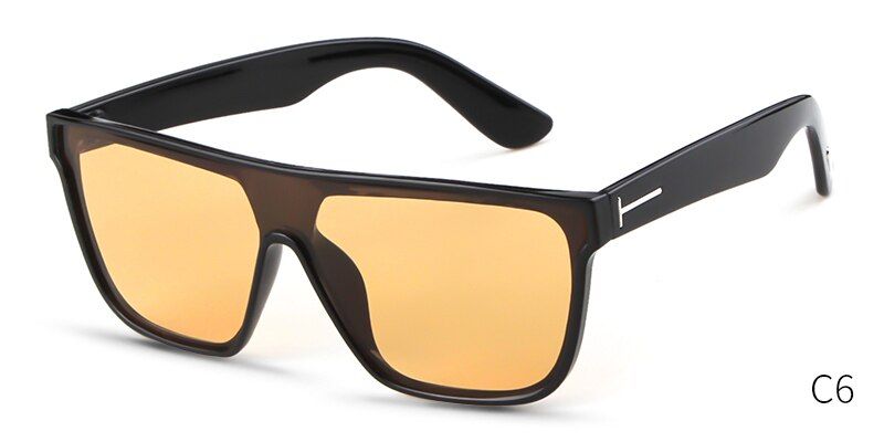 C6 BLACK yellowOversized Mirror Flat Top Sunglasses Women Square Brand Designer 2019 Vintage Leopard Frame Tom Sun Glasses Female Shades OM858