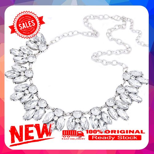 Luxury Women Shiny Rhinestone Inlaid Pendant Bib Necklace Chain Party Jewelry