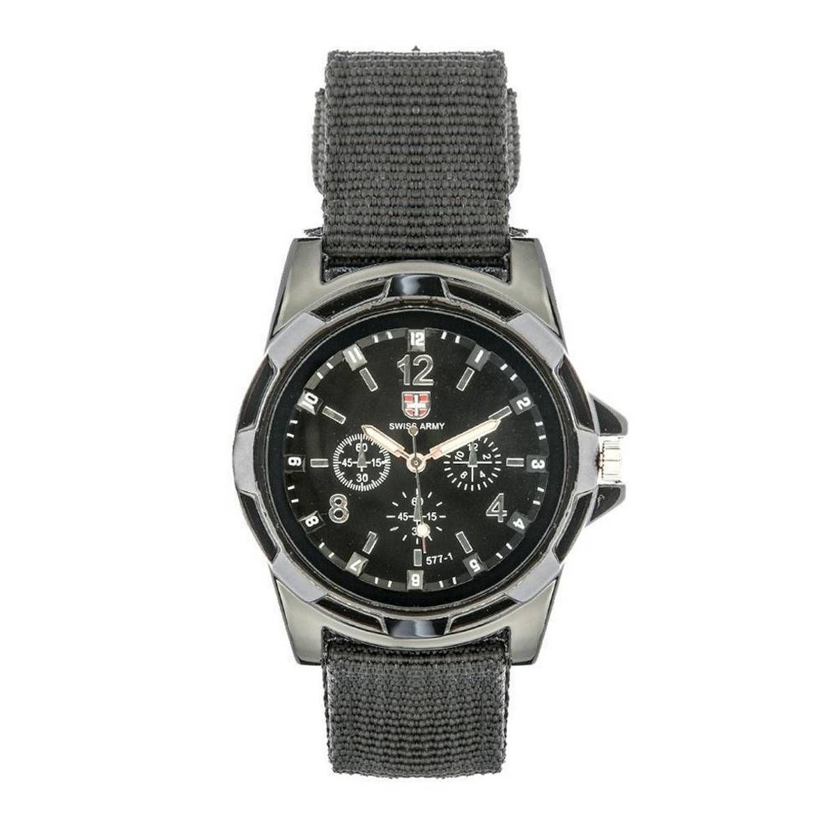 Men Boy Cool Bomber Pilot Canvas Strap Sports Quartz Watch Black