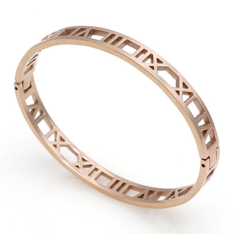 58MM Plume Roman Number Bangles for Woman Men Stainless Steel Alphabet Letter Bracelets Fashion Charm Jewelry