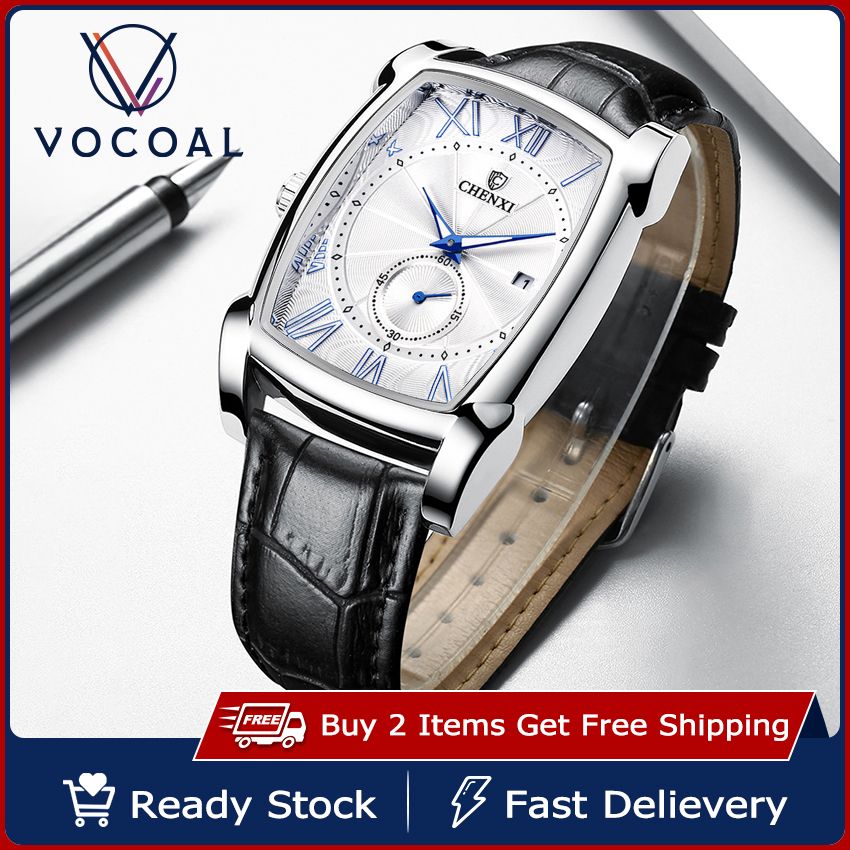 Vocoal Fashion Men Quartz Watches PU Leather Waterproof 30M Roman Numeral Luxury Business Wristwatches for Outdoor Business Travel