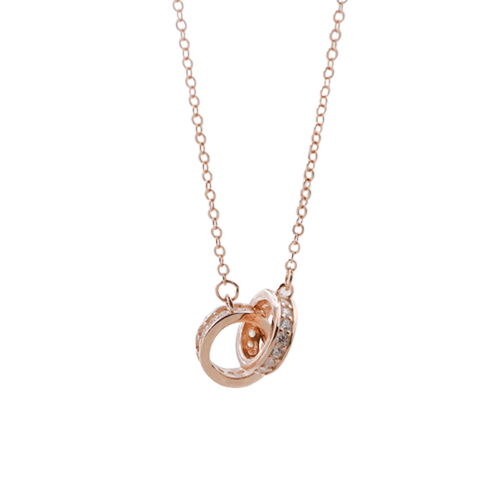 Creative Women Silver Plated Double Ring Necklace Circle Pendant Clavicle Chain Jewelry Accessory for Valentine Day