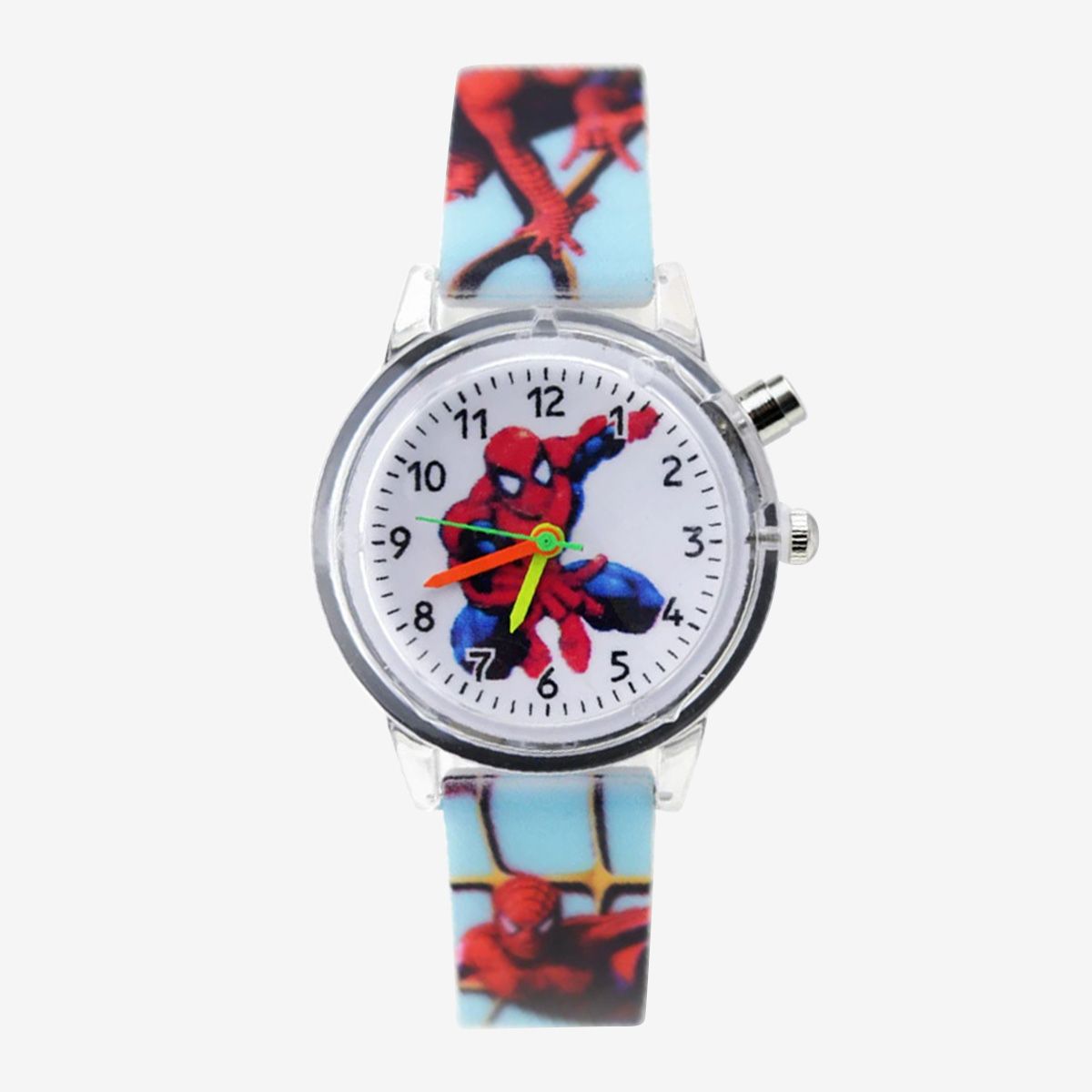 Spiderman Kids LED Light Arabic Numerals Round Dial Silicone Band Quartz Watch
