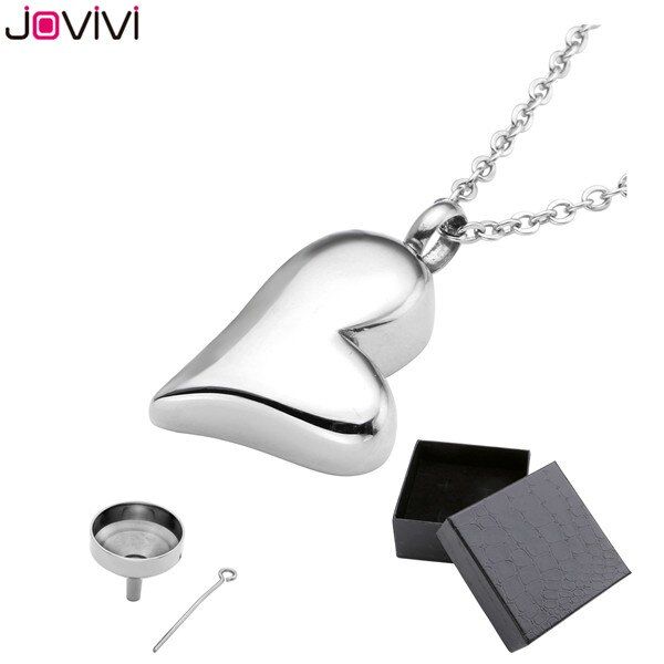 JOVIVI Stainless Steel Memorial Pendant Ash Keepsake Cremation Jewelry Love Heart Container Urn Memorial Pendant Necklace 24"