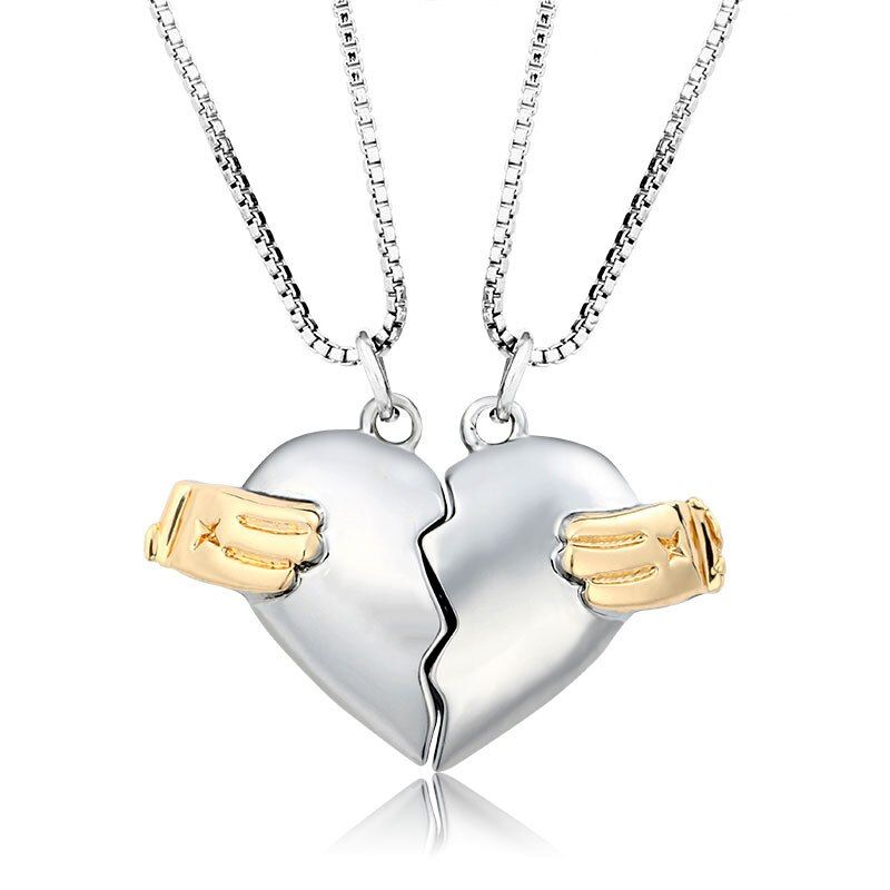 2Pcs Minimalist Lovers Matching Friendship Heart Pendant Couple Magnetic Distance Faceted Heart Pendant Necklace Couple Jewelry