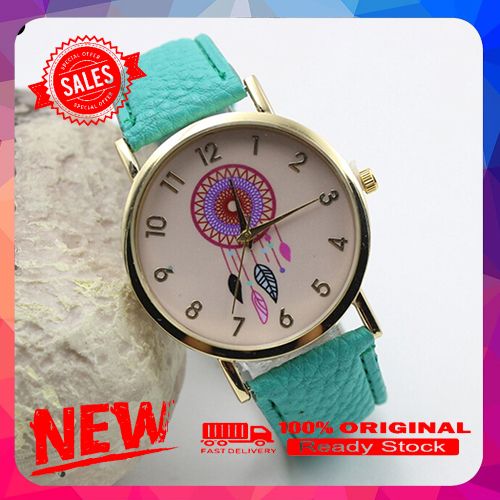 Vist Fox Women Chic Dream Catcher Print Round Dial Quartz Faux Leather Band Wrist Watch