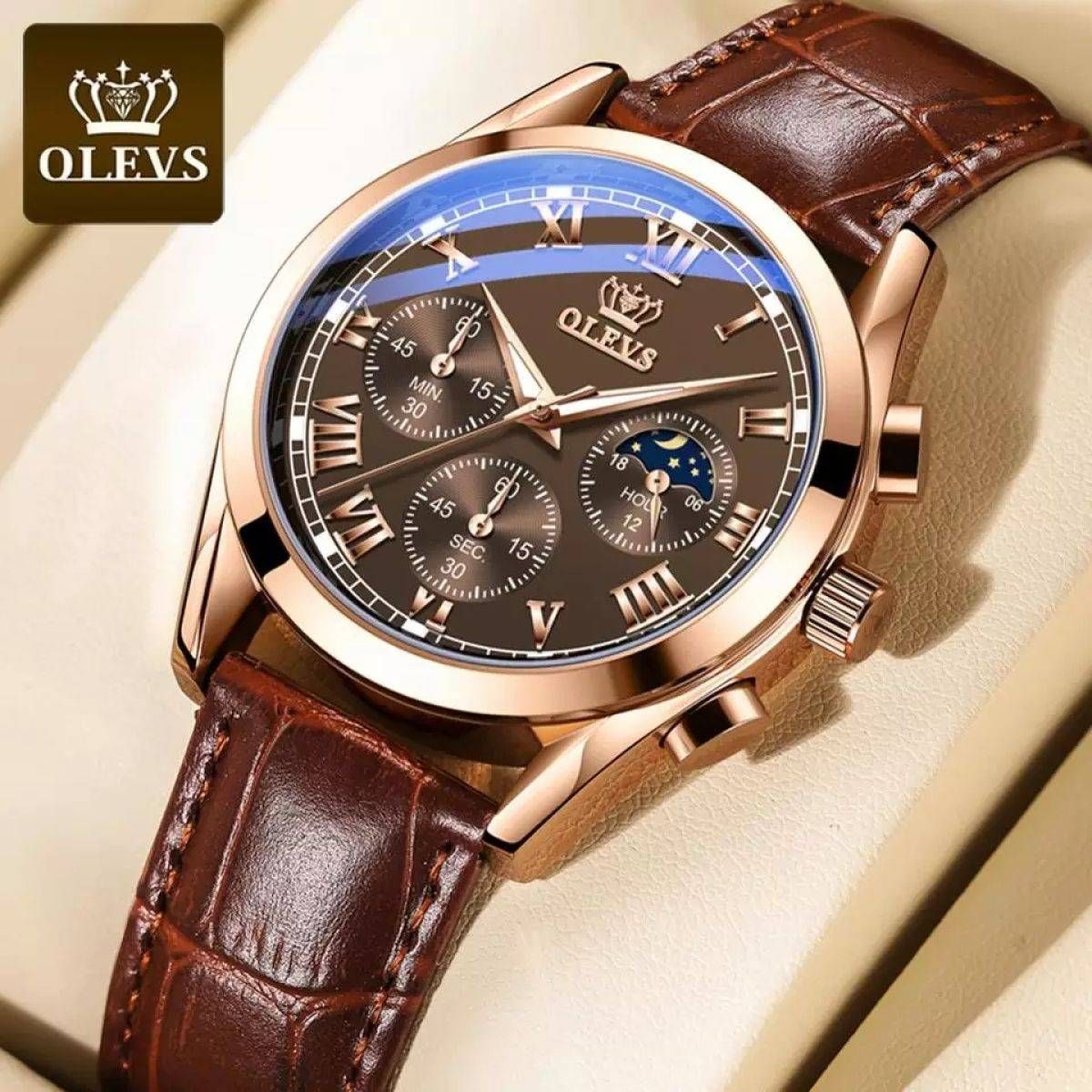 2021 New OLEVS Mens Watches Fashion Business Waterproof Quartz Wrist Watch Men Top Brand Luxury Leather Strap Sport Clock Male