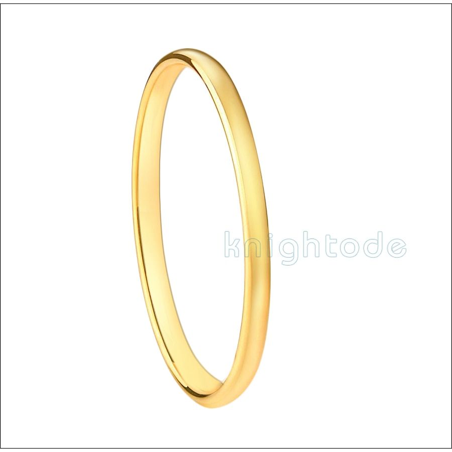 2mm 4mm Womens Tungsten Carbide Rings Gold Color Wedding Band Dome Polished Comfort Fit