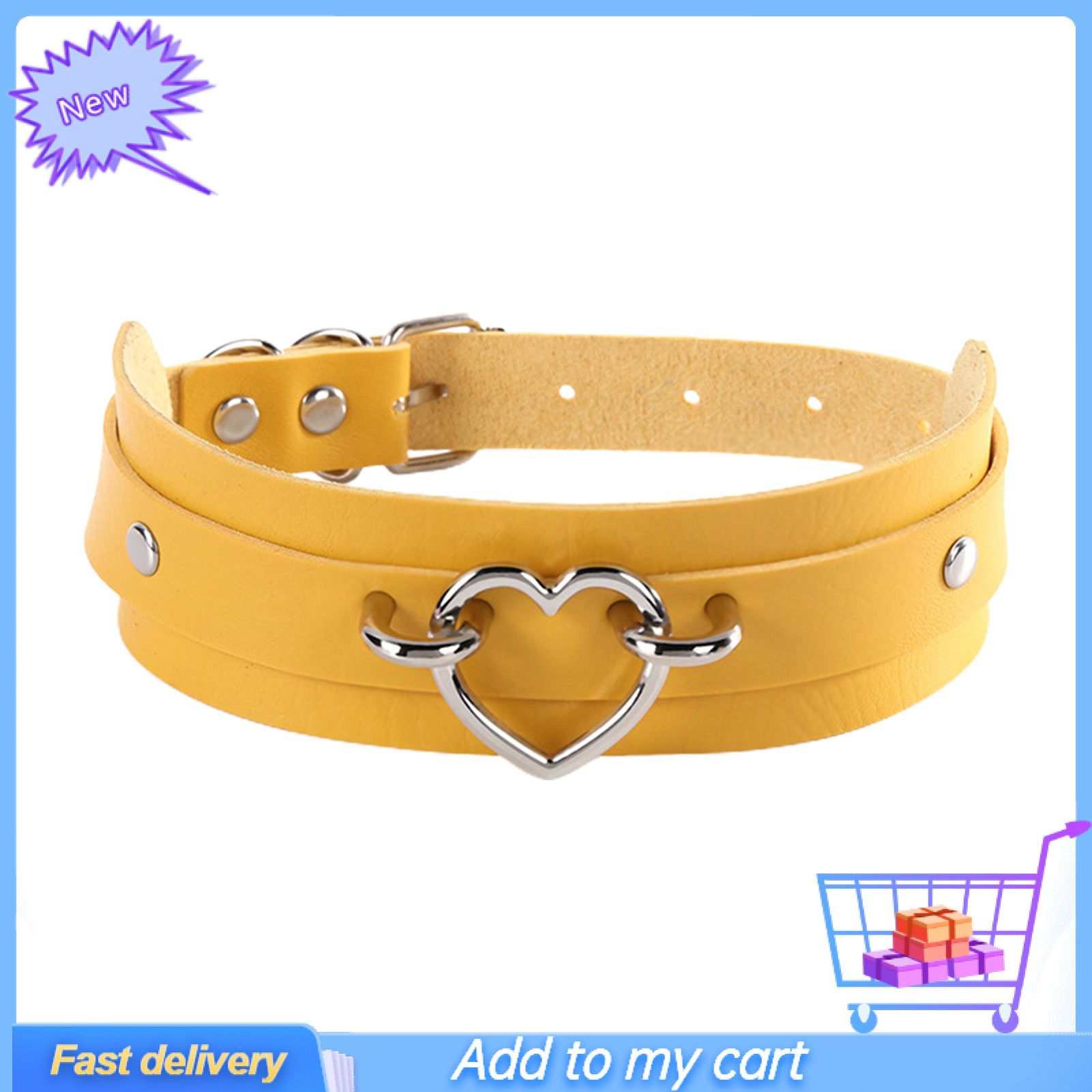 Gothic Adjustable Metal Bucket Women Necklace Heart Decor Faux Leather Choker Necklace Jewelry Accessory