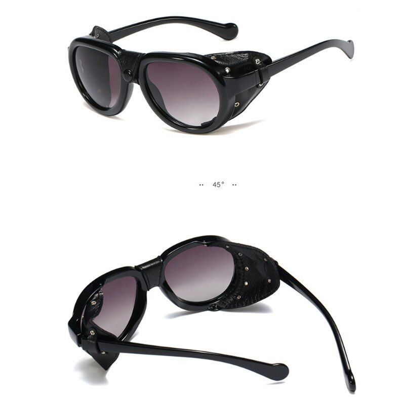 C32021 Fashion Men Steampunk Metal Gothic Goggles Sunglasses Women Retro Fashion Leather With Side Shades Round Sun glasses