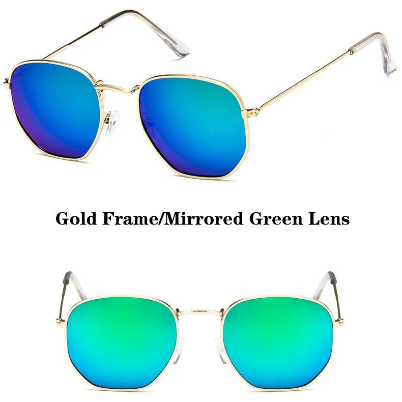 Mirrored GreenPsacss 2020 Vintage Sunglasses Women/Men Small Frame Polygon Fashion Brand Designer Metal Sun Glasses For Vacation Outdoor UV400