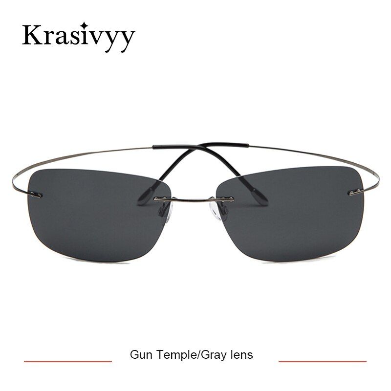 Krasivyy Rimless Square Polarized Sunglasses Men Driving Brand Design Ultralight Pure Titanium Sun Glasses Oculos De Sol