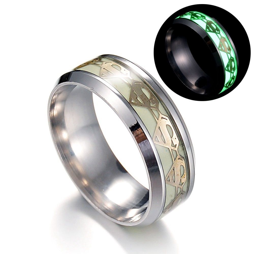 MMS Classic Luminous Plated Ring Butterfly/Skull/Musical Note/ECG Pattern Design Green Background Fluorescent Glowing Rings