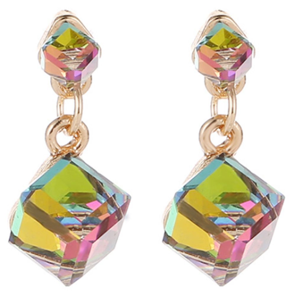 Water Happiness Simple Crystal Square Geometric Earrings Magic Color Joker Earrings,As shown