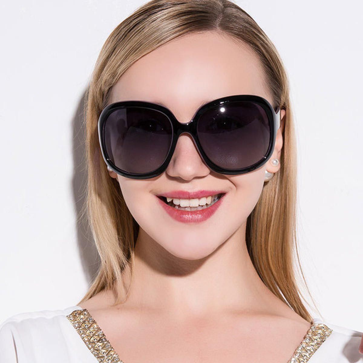 Hot Girls Big Round Frame Double Gray Lens Ultraviolet Protection Ladies Sunglass