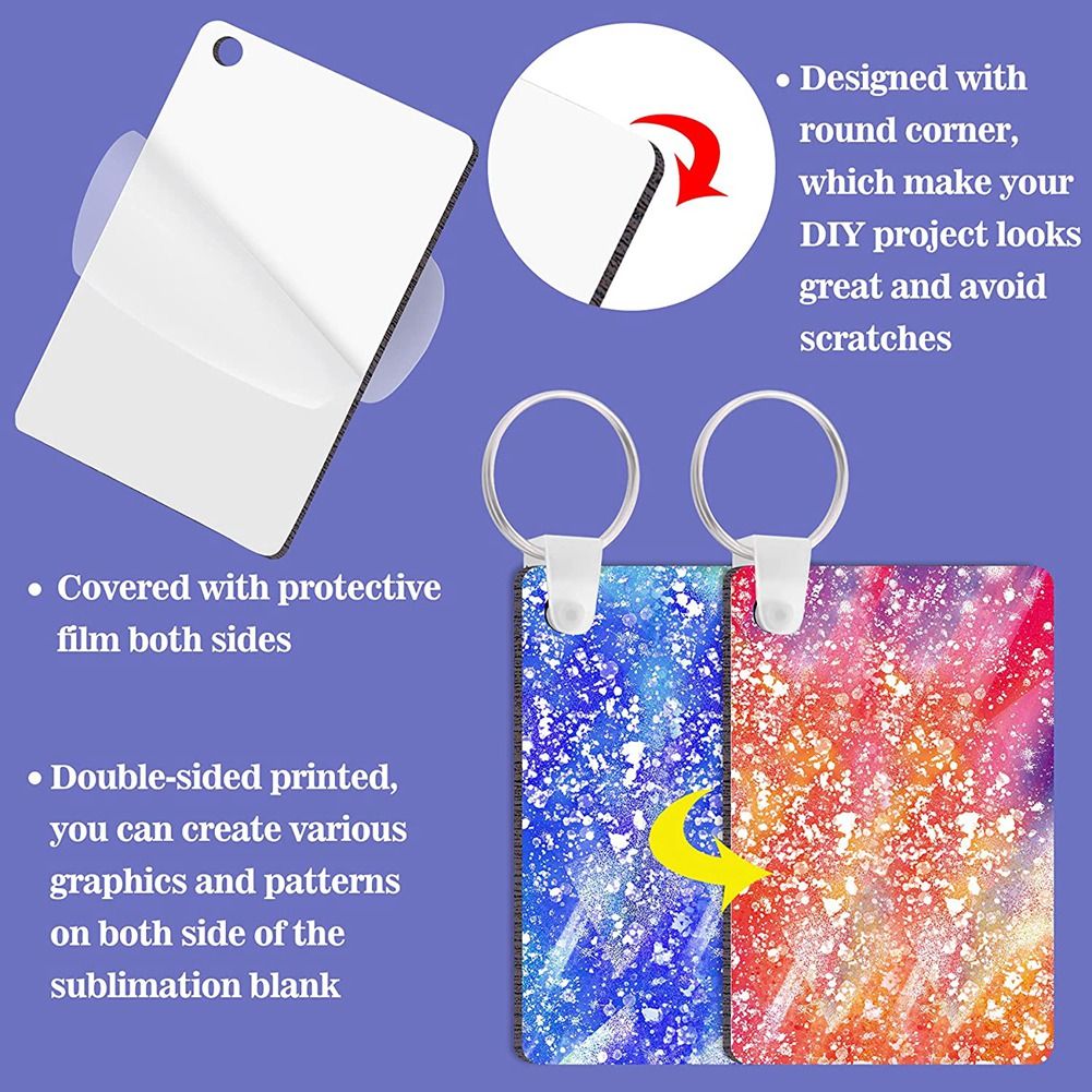 200Pcs Sublimation Keychain Blanks Set Rectangle Heat Transfer Blanks Keychain Tassels with Key Rings for Keychain DIY