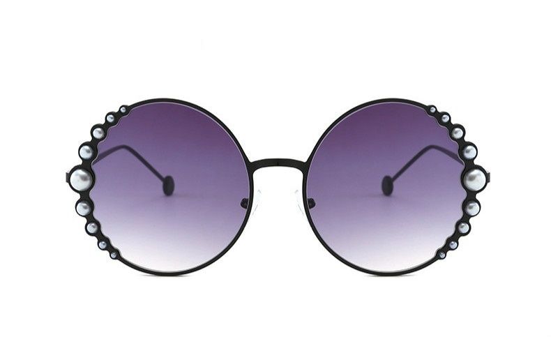 Black grayNEW Pearl Sunglasses Women Fashion Luxury Round Sun glasse Gafas Shades For Women Ladys Vintage Oversized Sunglasses okulary