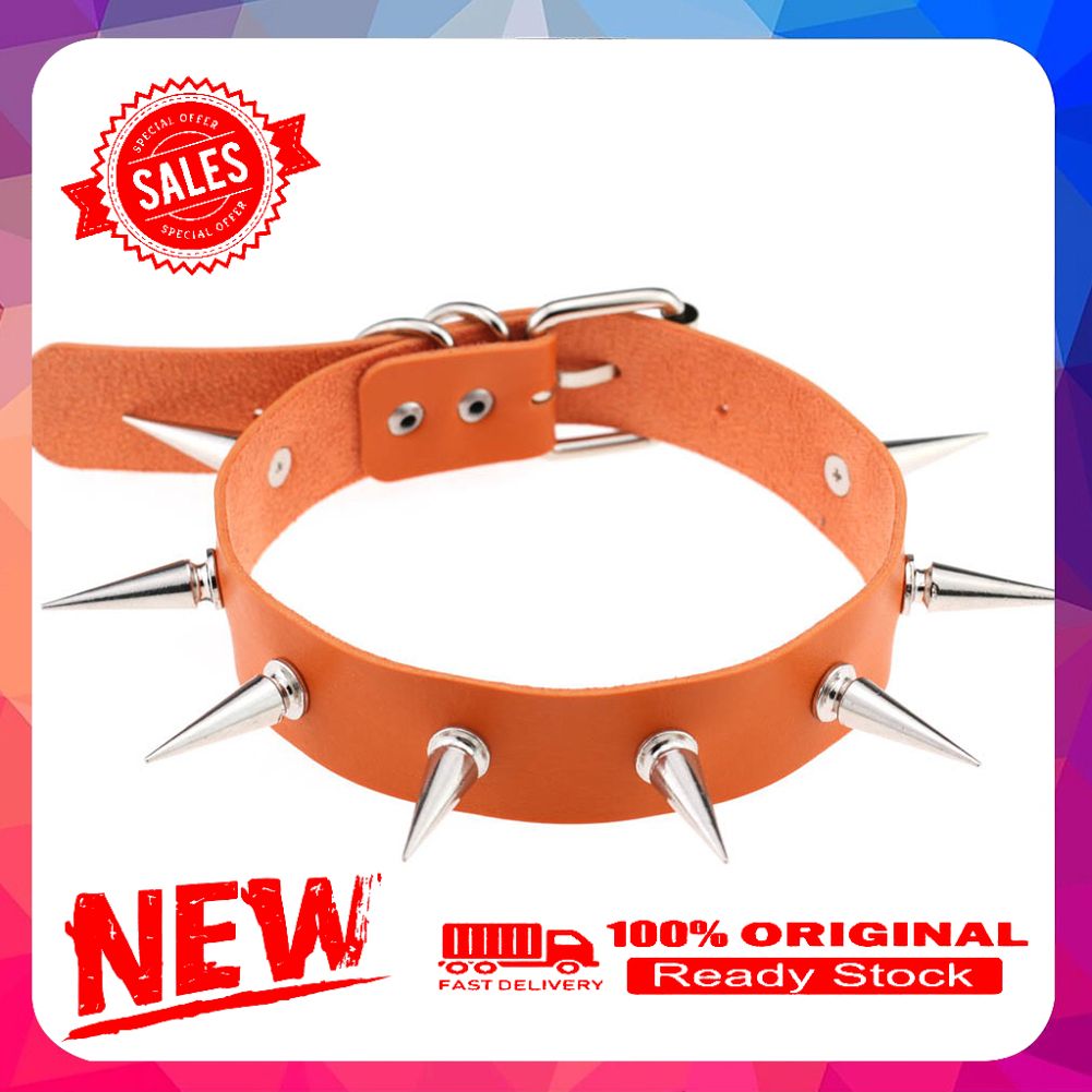 Women Fashion Alloy Rivet Spike Faux Leather Choker Short Necklace Punk Jewelry