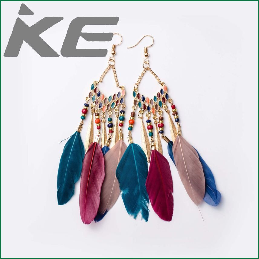 Feather Bead Earrings Tassel Long Hook Earrings for gilrs for women low price