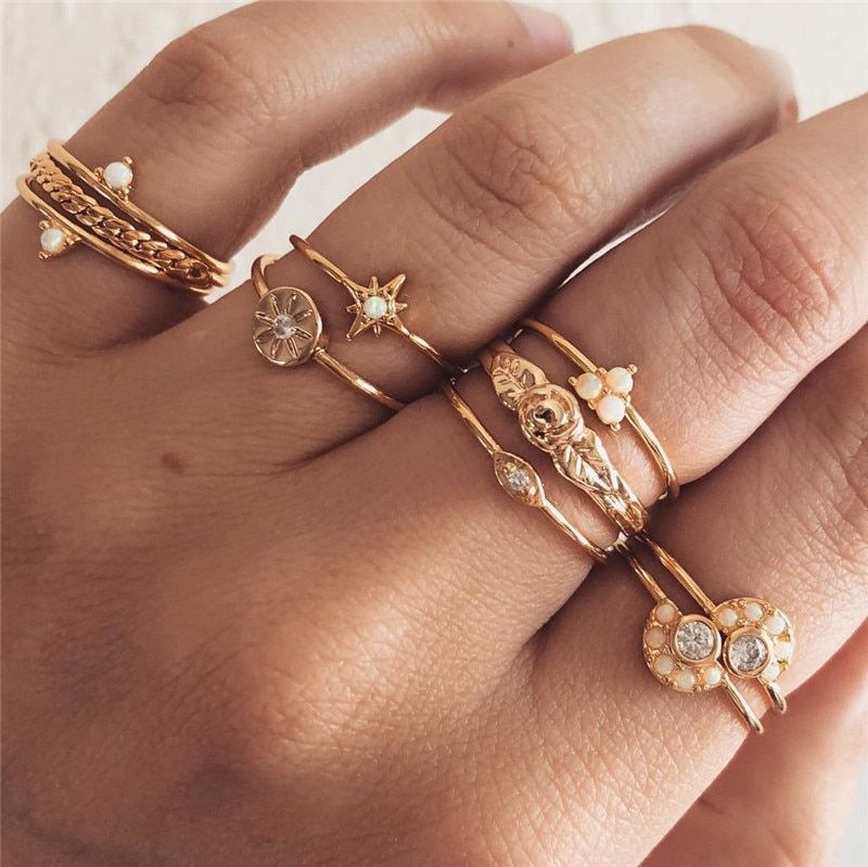 WUKALO 2021 New Fashion Midi Round Twist Weave Ring Set Fashion Jewelry Female Elegant Classic  Finger Rings for Women