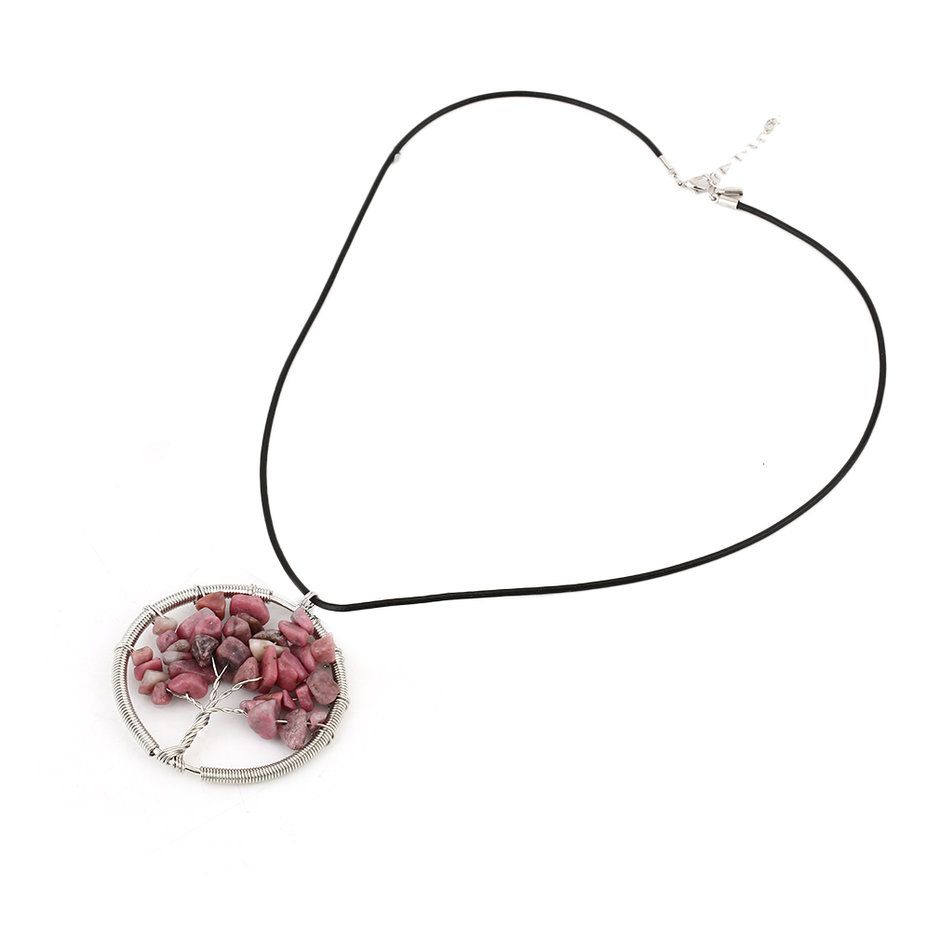 Round Fashion Woman Stone Pendant Charming Necklace With Hide Rope Jewelry