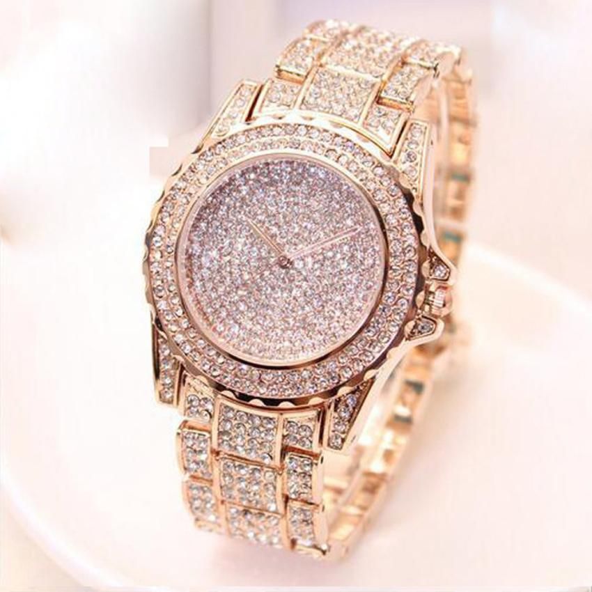 Golden  Clock gold Fashion Men watch Diamonds Stainless Steel Quartz watches Wrist Watch Wholesale watch men 2018 #D