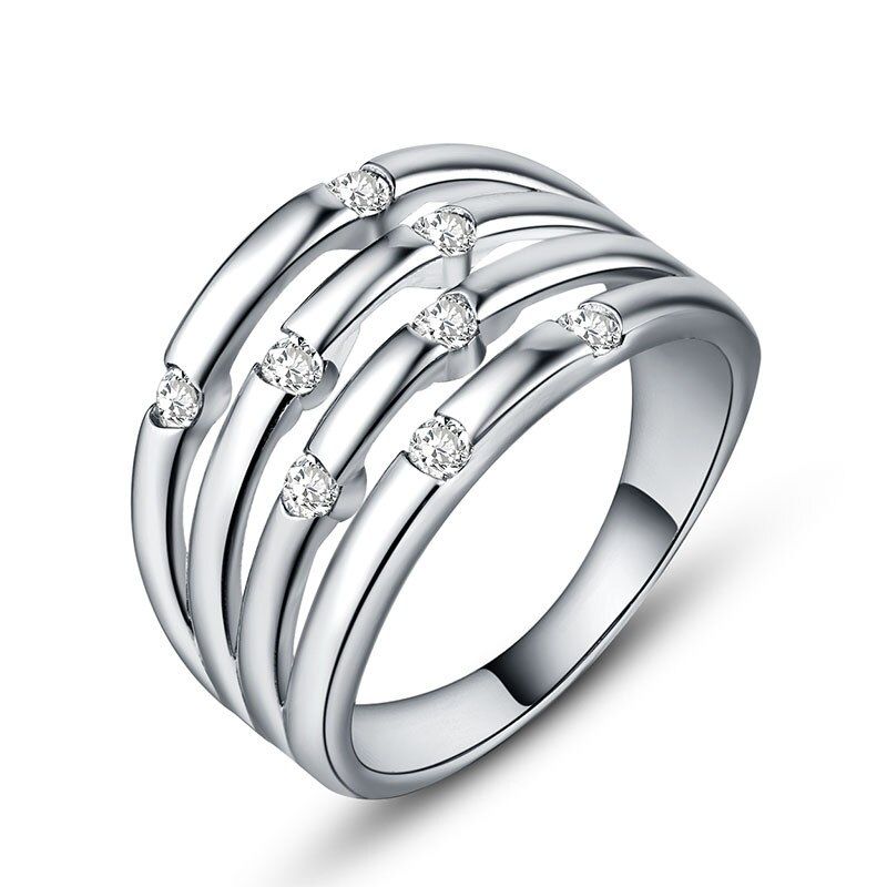 Huitan Neo Gothic Finger Ring With Tiny Cubic Zircon Setting Boho Women Ring Band Silver Plated  Wholesale Lots&Bulk