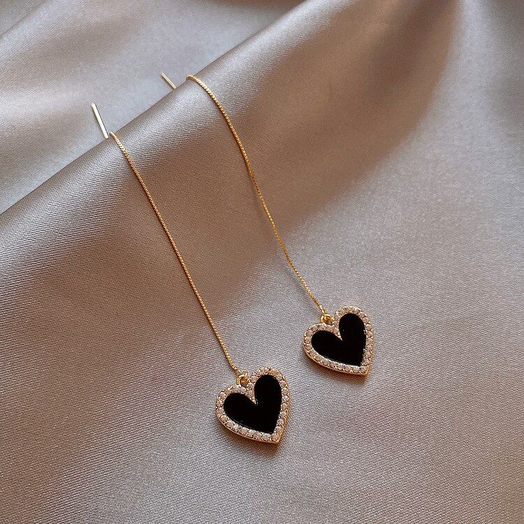 2020 New contracted long metal tassel Drop earrings Classic style crystal Heart sweet Women earrings