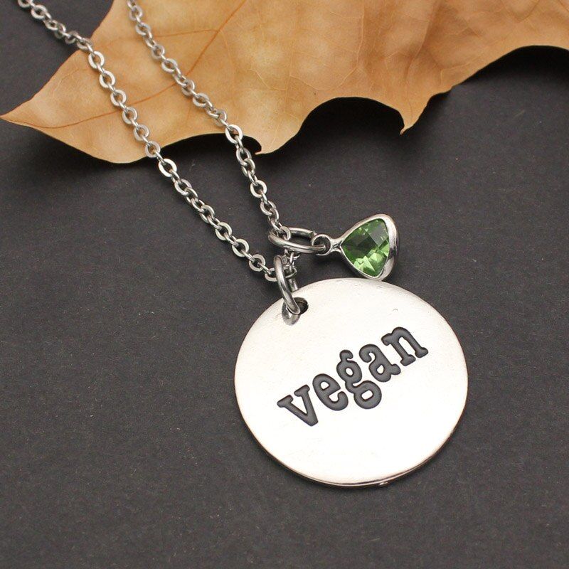 Stainless Steel Chain Necklace Round Letter Vegan Crystal Pendant Necklace for Women Fashion Jewelry Charm Collier Gift 2020