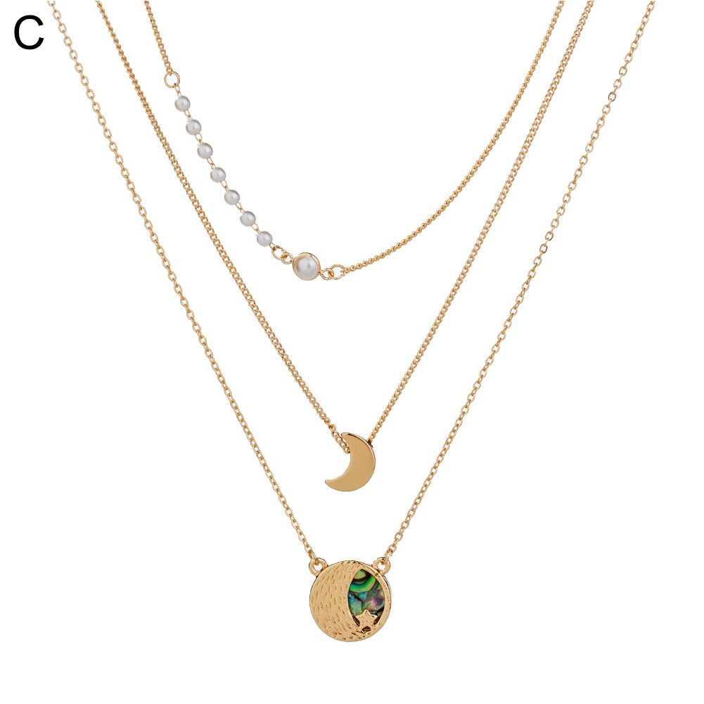 Women Roman Portrait Faux Pearl Design Multilayer Necklace Clavicle Pendant