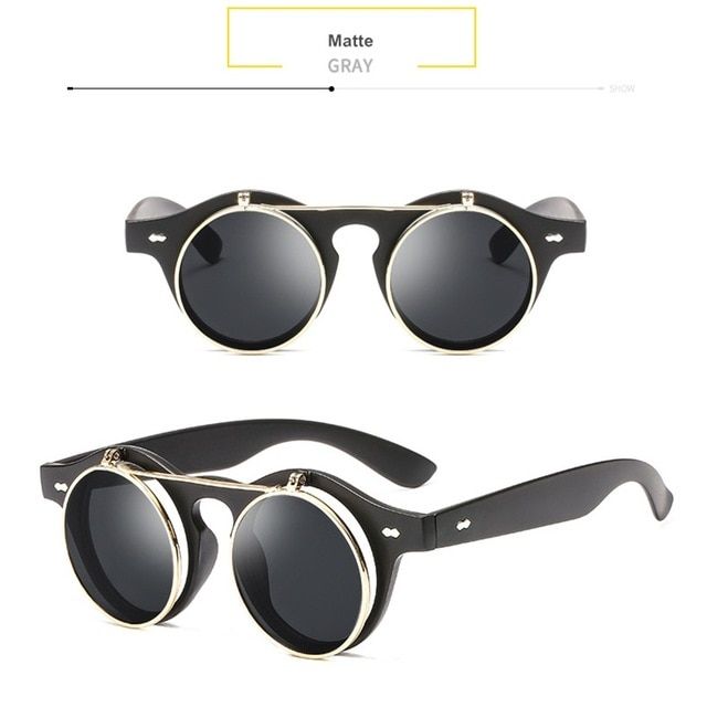 12021 Fashion Vintage Round SteamPunk Flip Up Sunglasses Classic Double Layer Clamshell Design Sun Glasses Oculos De Sol