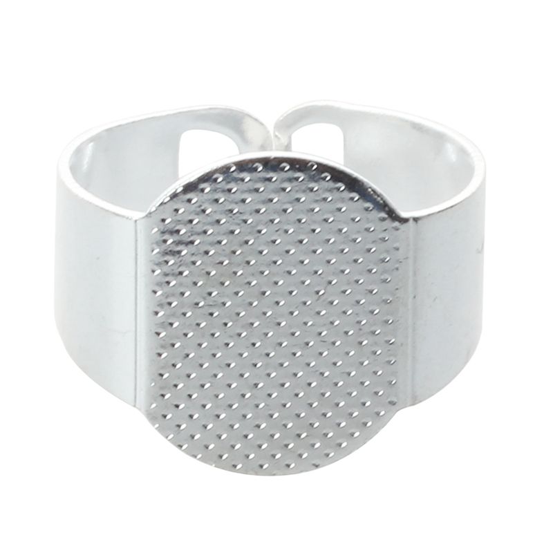 10 X Base de Anillo Ajustable Oval Baado Plata DIY 15 mm