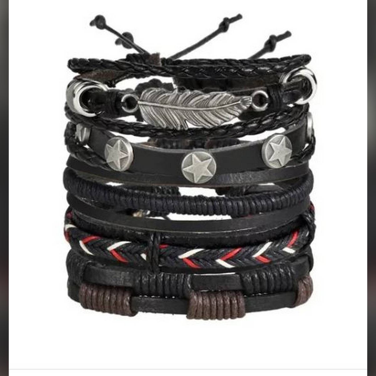 YK EUROPE New Product Fashion Vintage Leaf And Stars Leather Woven Bracelet Set