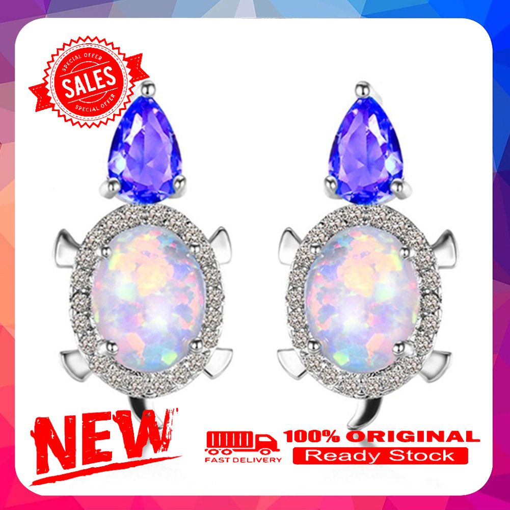 Fashion Women Tortoise Faux Opal Rhinestone Ear Stud Earrings Party Jewelry