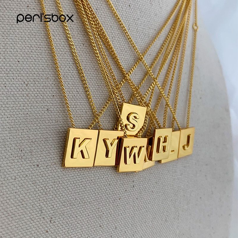 Peri'sbox Dainty Gold Initial Necklace Square A to Z Letter Choker Necklaces Delicate Chain Geometric Name Necklace for Women