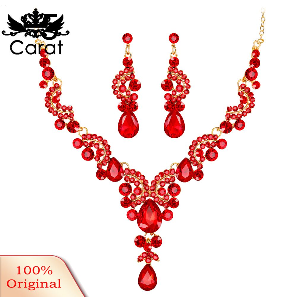 Carat Luxury Water Drop Rhinestone Inlaid Wedding Bridal Necklace Earrings Jewelry Set
