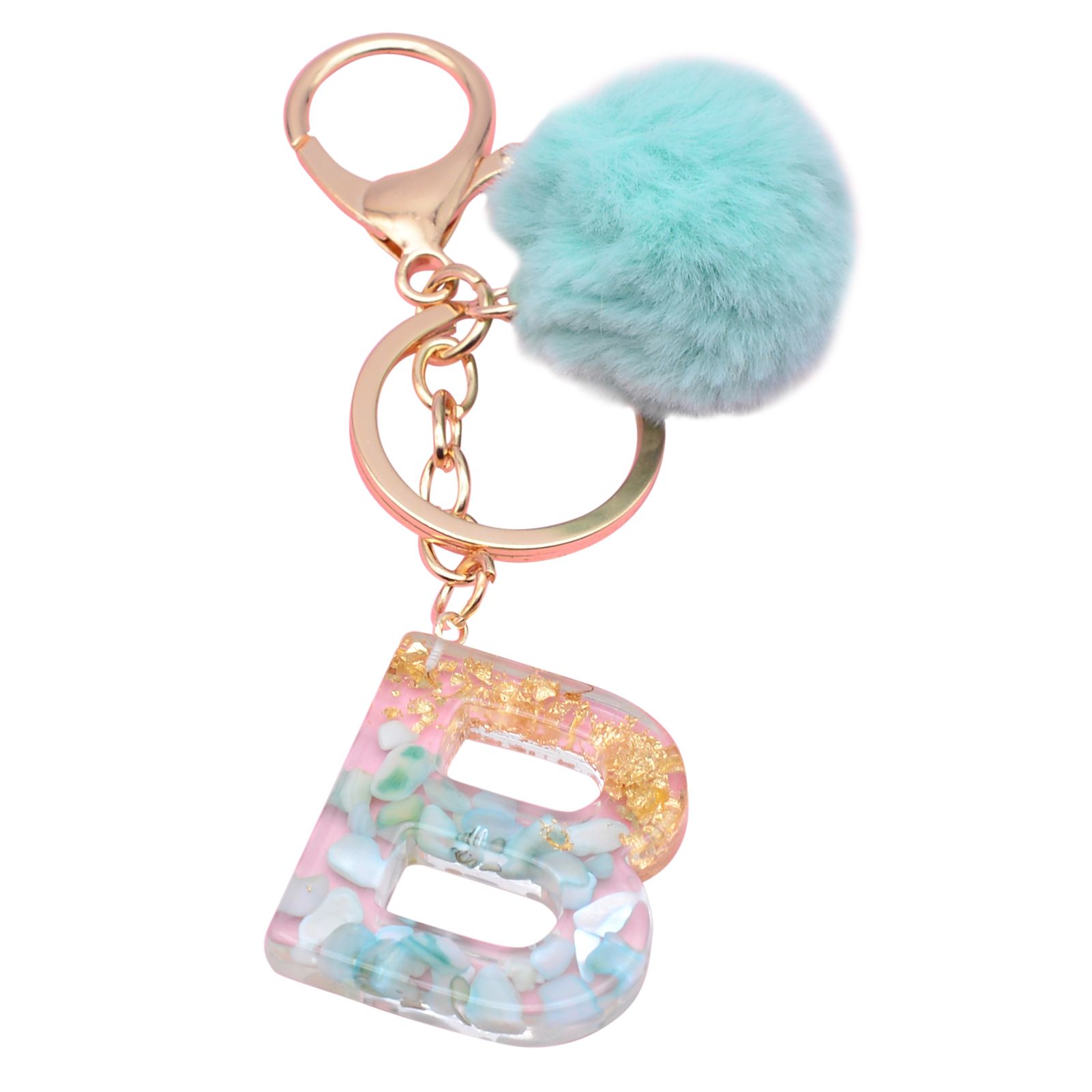 Keychain Ornamental Initial Fluffy Ball Alphabet Keychain