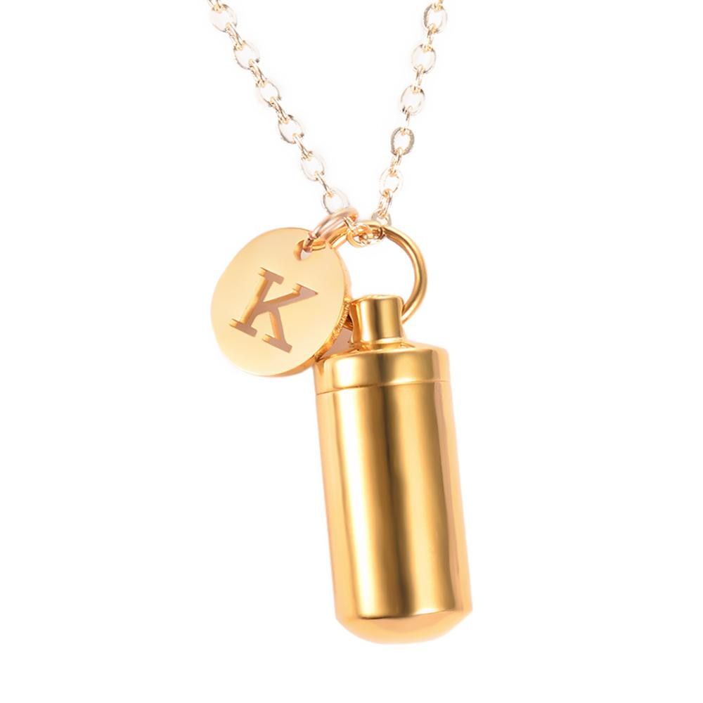 Stainless Steel Cremation Urn Ashes Cylinder Vial Pendant Necklace Letter Initial Charm Memorial Jewelry