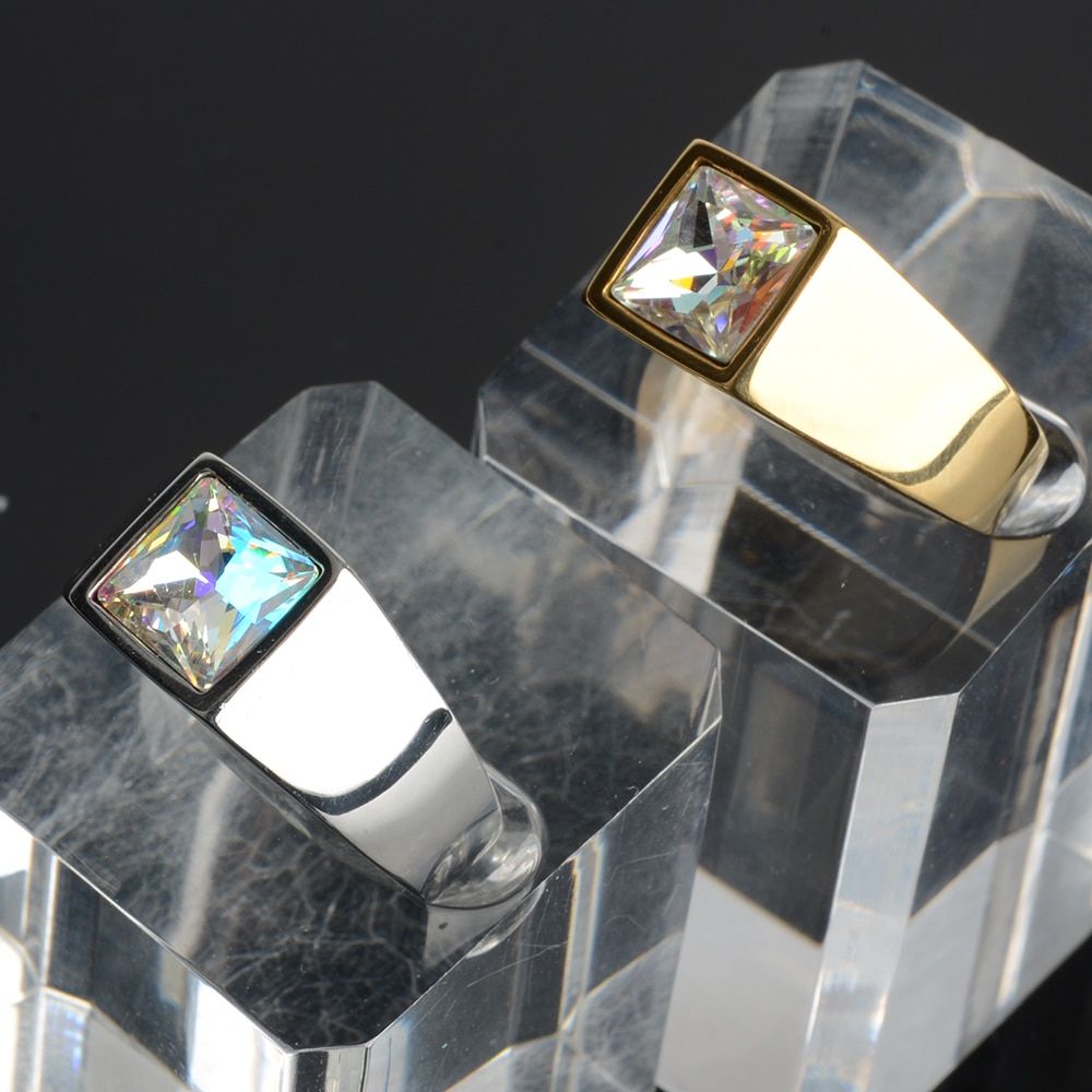 Multi-color Square Zircon Stone Rings Simple Stainless Steel Rings For Man Wedding Bands Unisex Trendy Jewelry Christmas GiftS
