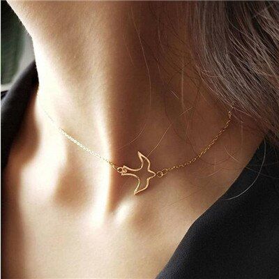 Tocona Fahion Gold Color Chain Animal Hollow Bird Chokers Necklace For Women Charm Metal Party Short Necklaces Collares 7092