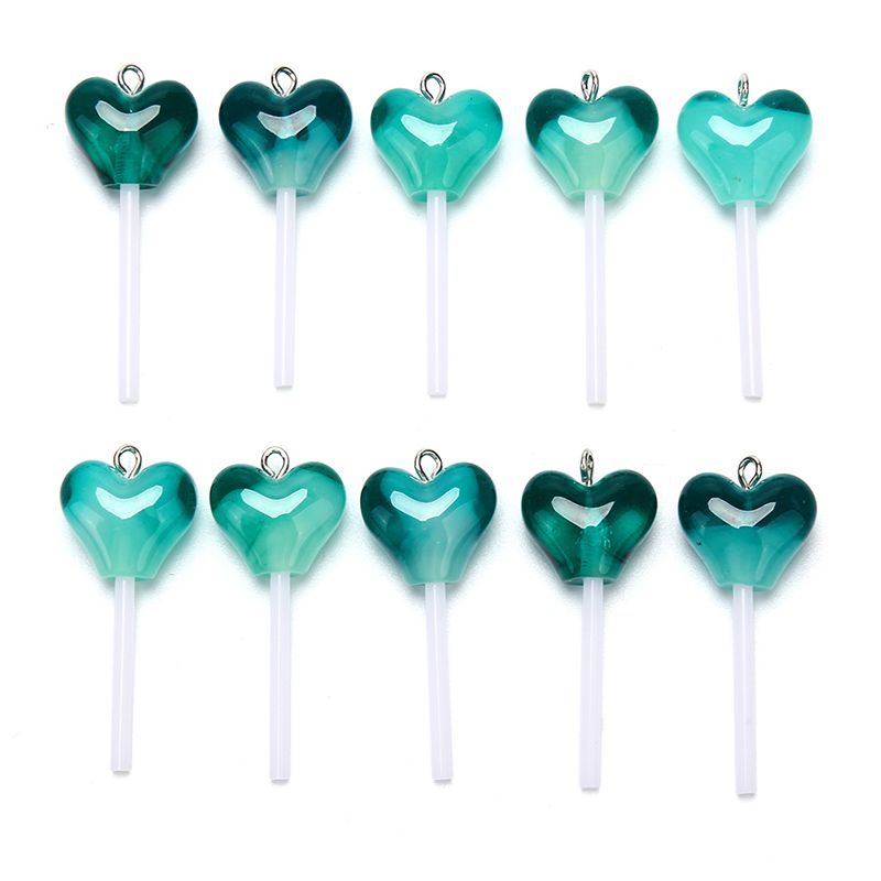 10Pcs Resin Love Heart Lollipop Shape Charms Pendant DIY Making Jewelry Craft