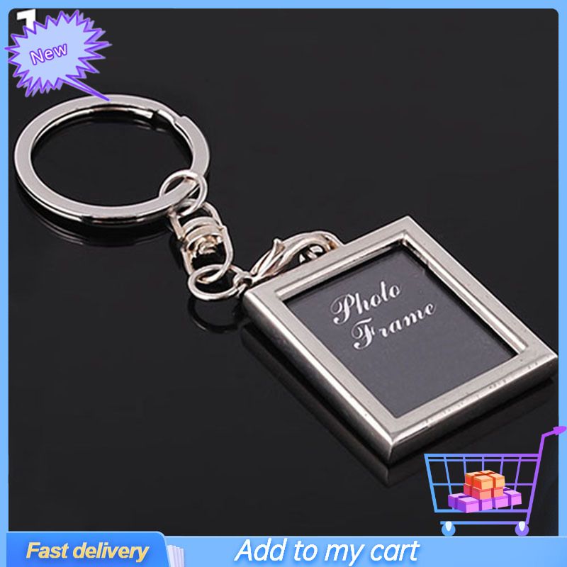 Creative Mini Heart Square Round Oval Insert Photo Frame Rotary Keychain Keyring