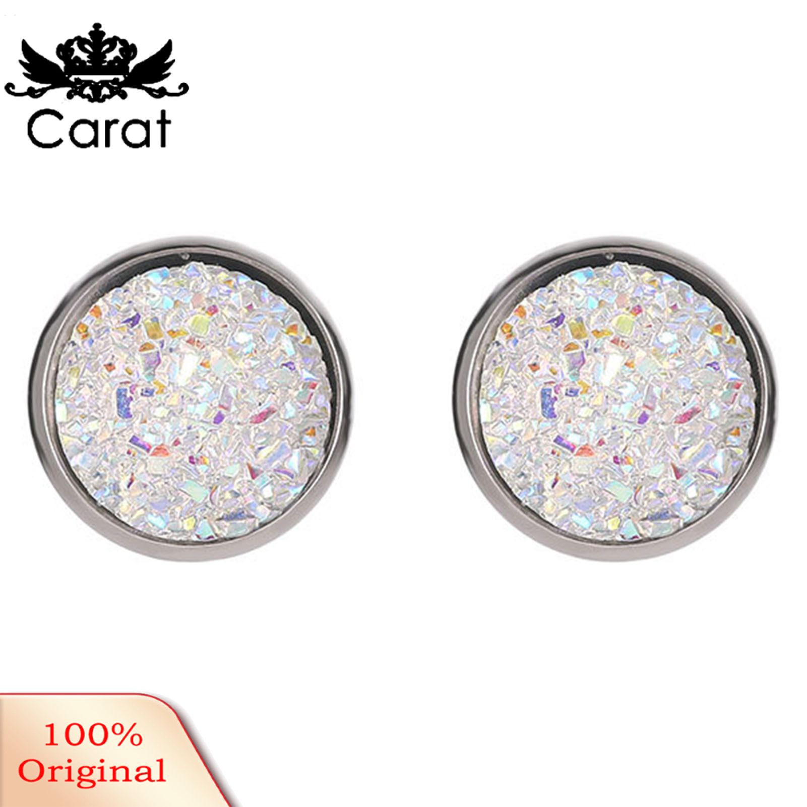 Carat 1 Pair Ear Stud Decorative Colorful Stainless Round Shaped Rhinestone Ear Stud for Gift