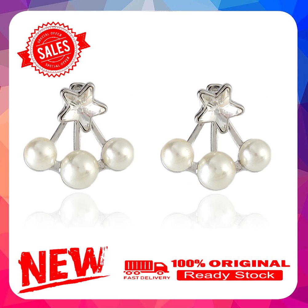 Women Faux Pearl Star Rhinestone Ear Jacket Evening Party Earrings Jewelry Gift