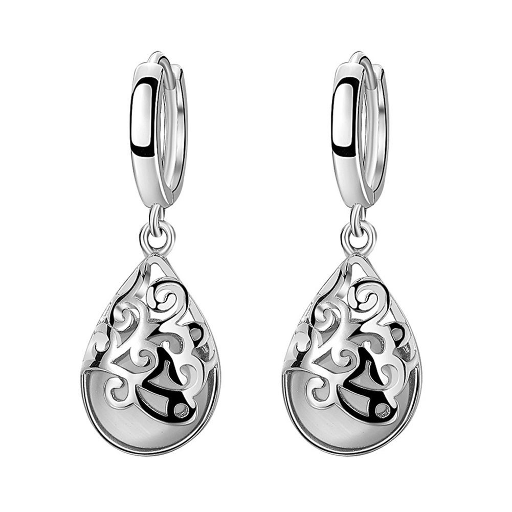 Elegant Lady Teardrop Faux Opal Inlaid Totem Dangle Huggie Earrings Jewelry Gift