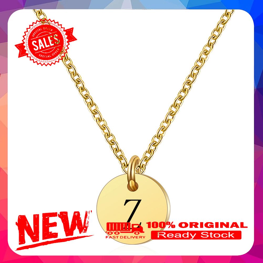 Women Letter Round Pendant Titanium Steel Clavicle Chain Necklace Jewelry Gift