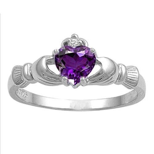 Huitan Love Heart Ring with Birthstone Silver Plated Irish Claddagh Wedding Engagement Rings for Women Best Christmas Lover Gift